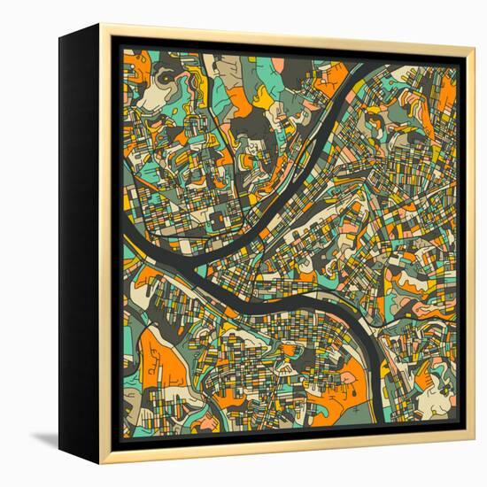 Pittsburgh Map-Jazzberry Blue-Framed Stretched Canvas