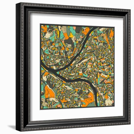 Pittsburgh Map-Jazzberry Blue-Framed Art Print