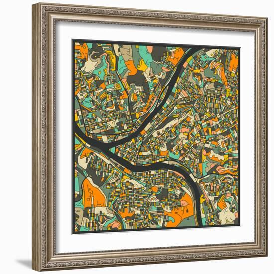 Pittsburgh Map-Jazzberry Blue-Framed Art Print