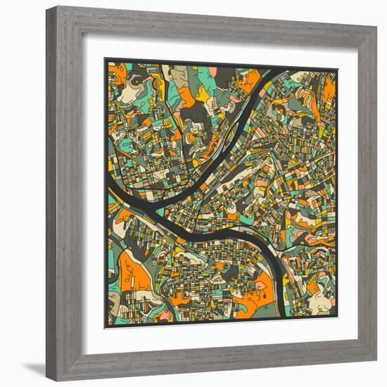 Pittsburgh Map-Jazzberry Blue-Framed Art Print