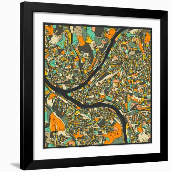 Pittsburgh Map-Jazzberry Blue-Framed Giclee Print