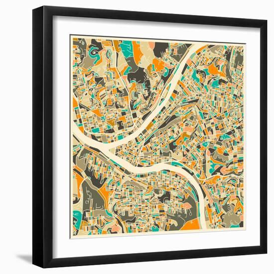 Pittsburgh Map-Jazzberry Blue-Framed Art Print