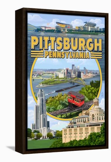 Pittsburgh, Pennsylvania - Montage Scenes-Lantern Press-Framed Stretched Canvas