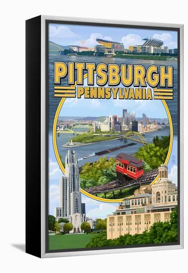 Pittsburgh, Pennsylvania - Montage Scenes-Lantern Press-Framed Stretched Canvas