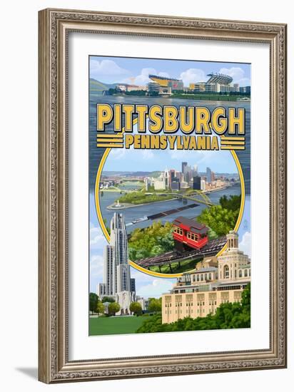 Pittsburgh, Pennsylvania - Montage Scenes-Lantern Press-Framed Art Print