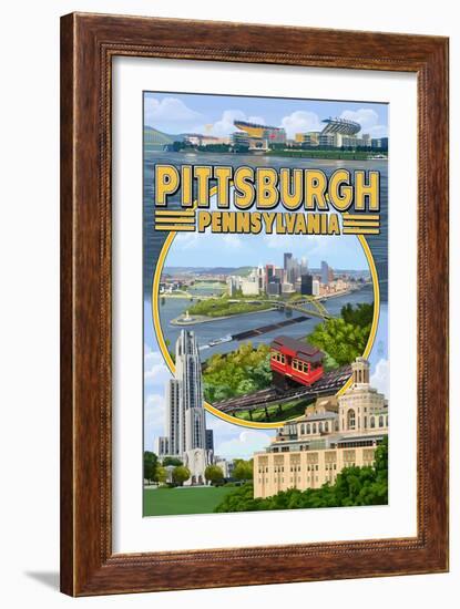 Pittsburgh, Pennsylvania - Montage Scenes-Lantern Press-Framed Art Print