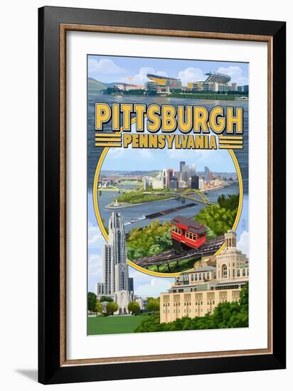 Pittsburgh, Pennsylvania - Montage Scenes-Lantern Press-Framed Art Print