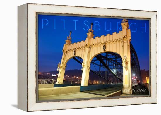 Pittsburgh, Pennsylvania - Old Bridge at Night-Lantern Press-Framed Stretched Canvas