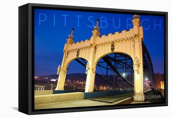Pittsburgh, Pennsylvania - Old Bridge at Night-Lantern Press-Framed Stretched Canvas