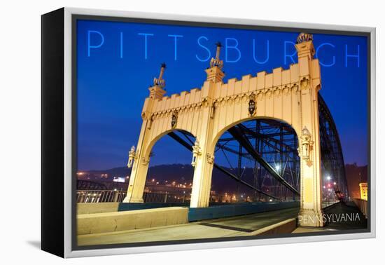 Pittsburgh, Pennsylvania - Old Bridge at Night-Lantern Press-Framed Stretched Canvas