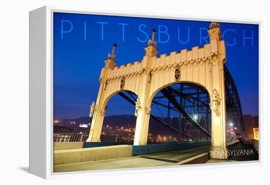 Pittsburgh, Pennsylvania - Old Bridge at Night-Lantern Press-Framed Stretched Canvas