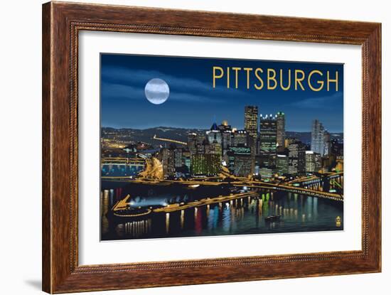 Pittsburgh, Pennsylvania - Skyline at Night-Lantern Press-Framed Art Print