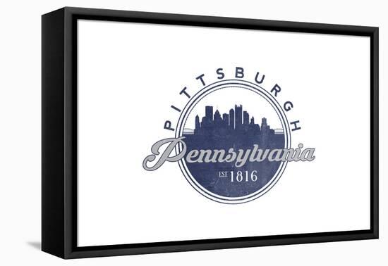 Pittsburgh, Pennsylvania - Skyline Seal (Blue)-Lantern Press-Framed Stretched Canvas