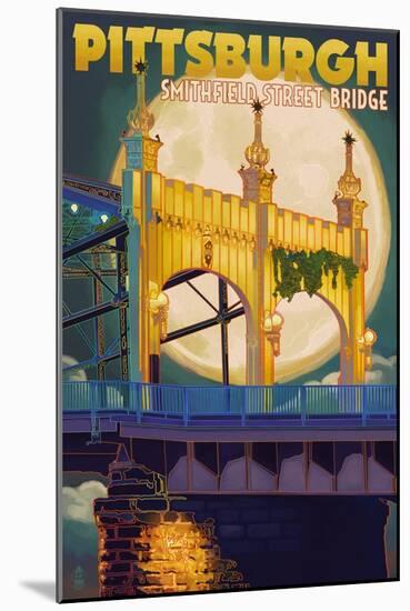Pittsburgh, Pennsylvania - Smithfield St. Bridge and Moon-Lantern Press-Mounted Art Print