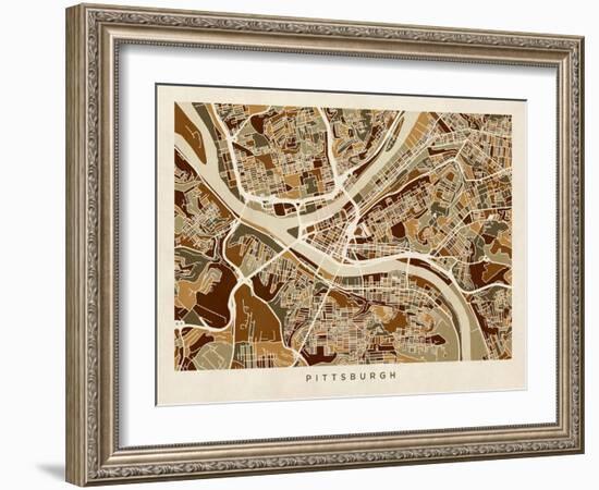 Pittsburgh Pennsylvania Street Map-Michael Tompsett-Framed Art Print