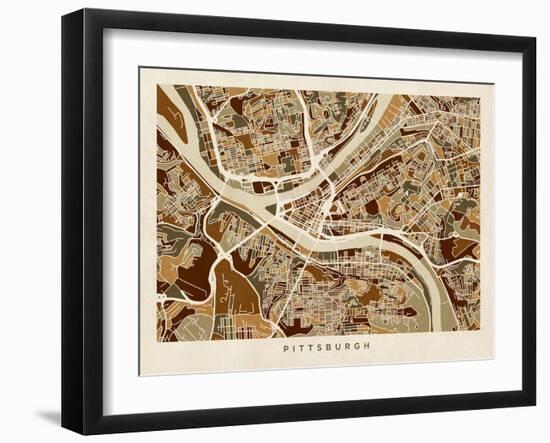 Pittsburgh Pennsylvania Street Map-Michael Tompsett-Framed Art Print