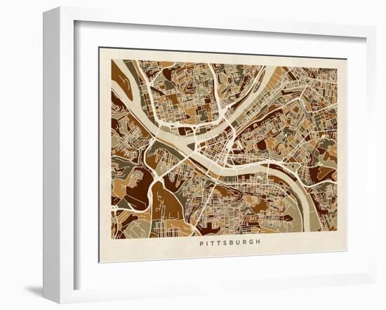 Pittsburgh Pennsylvania Street Map-Michael Tompsett-Framed Art Print