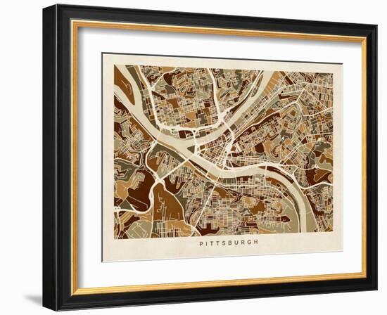 Pittsburgh Pennsylvania Street Map-Michael Tompsett-Framed Art Print