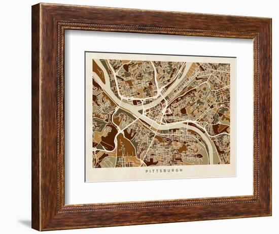 Pittsburgh Pennsylvania Street Map-Michael Tompsett-Framed Premium Giclee Print