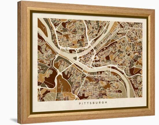 Pittsburgh Pennsylvania Street Map-Michael Tompsett-Framed Stretched Canvas