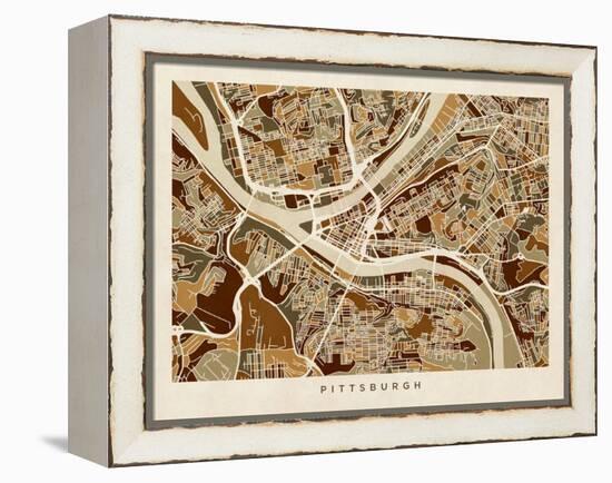 Pittsburgh Pennsylvania Street Map-Michael Tompsett-Framed Stretched Canvas