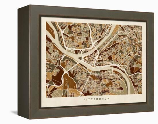 Pittsburgh Pennsylvania Street Map-Michael Tompsett-Framed Stretched Canvas