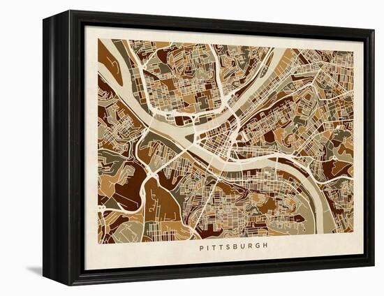 Pittsburgh Pennsylvania Street Map-Michael Tompsett-Framed Stretched Canvas