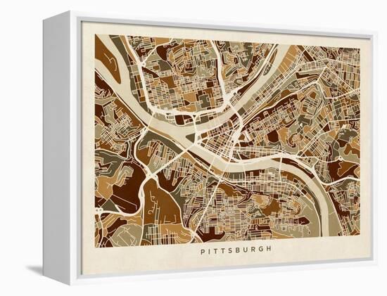 Pittsburgh Pennsylvania Street Map-Michael Tompsett-Framed Stretched Canvas