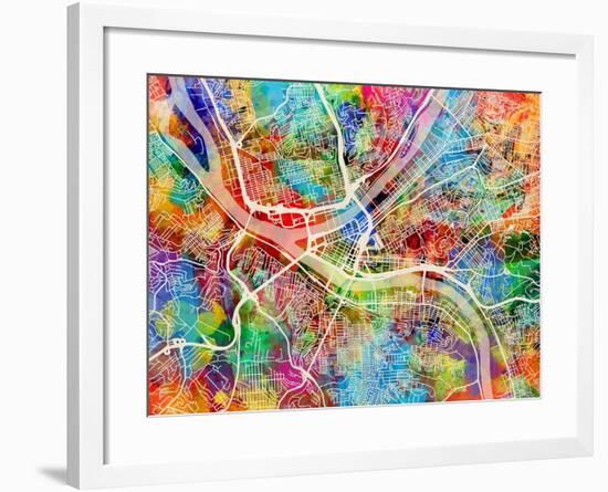 Pittsburgh Pennsylvania Street Map-Michael Tompsett-Framed Art Print