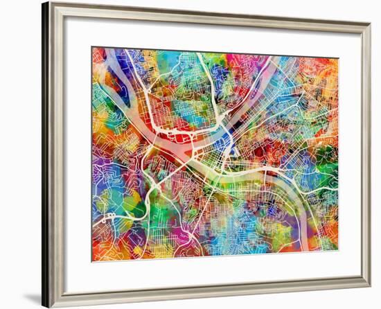 Pittsburgh Pennsylvania Street Map-Michael Tompsett-Framed Art Print