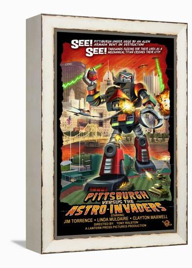 Pittsburgh, Pennsylvania Vs. the Astro Invaders-Lantern Press-Framed Stretched Canvas