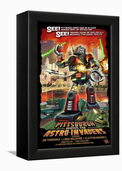 Pittsburgh, Pennsylvania Vs. the Astro Invaders-Lantern Press-Framed Stretched Canvas