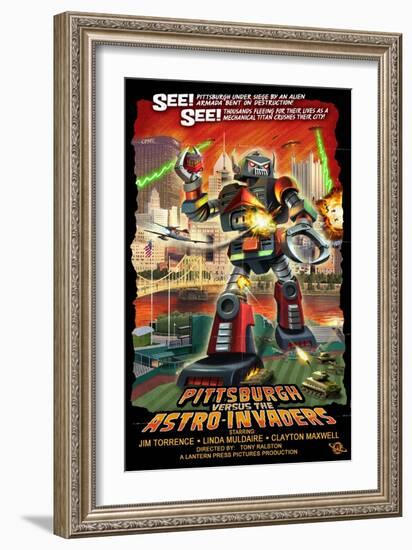 Pittsburgh, Pennsylvania Vs. the Astro Invaders-Lantern Press-Framed Art Print