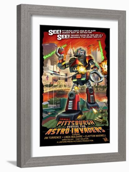 Pittsburgh, Pennsylvania Vs. the Astro Invaders-Lantern Press-Framed Art Print