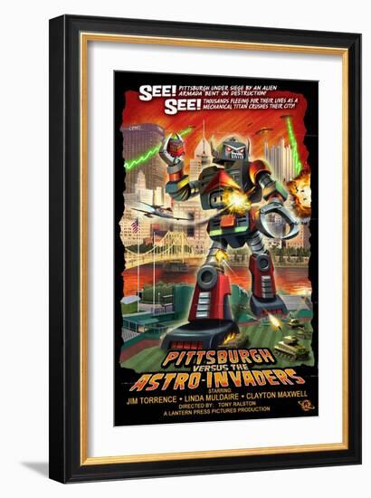 Pittsburgh, Pennsylvania Vs. the Astro Invaders-Lantern Press-Framed Art Print