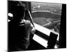 Pittsburgh Pirate Fan Atop University's Cathedral Looking Down at World Series Baseball Game-George Silk-Mounted Photographic Print