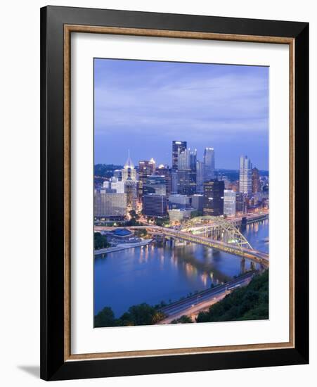 Pittsburgh Skyline and Fort Pitt Bridge over the Monongahela River, Pittsburgh, Pennsylvania, Unite-Richard Cummins-Framed Photographic Print