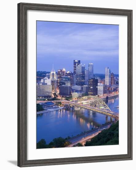 Pittsburgh Skyline and Fort Pitt Bridge over the Monongahela River, Pittsburgh, Pennsylvania, Unite-Richard Cummins-Framed Photographic Print