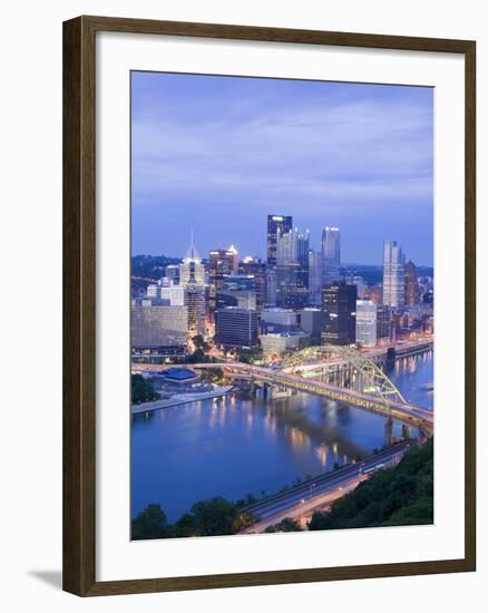 Pittsburgh Skyline and Fort Pitt Bridge over the Monongahela River, Pittsburgh, Pennsylvania, Unite-Richard Cummins-Framed Photographic Print