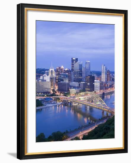 Pittsburgh Skyline and Fort Pitt Bridge over the Monongahela River, Pittsburgh, Pennsylvania, Unite-Richard Cummins-Framed Photographic Print