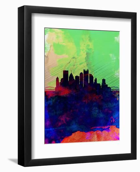 Pittsburgh Watercolor Skyline-NaxArt-Framed Art Print