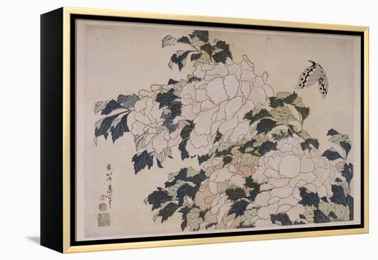 Pivoines et papillons-Katsushika Hokusai-Framed Premier Image Canvas