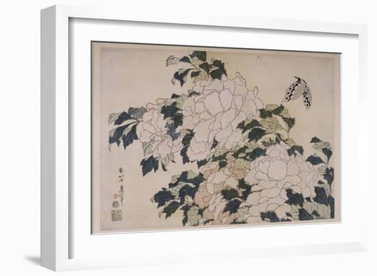 Pivoines et papillons-Katsushika Hokusai-Framed Giclee Print