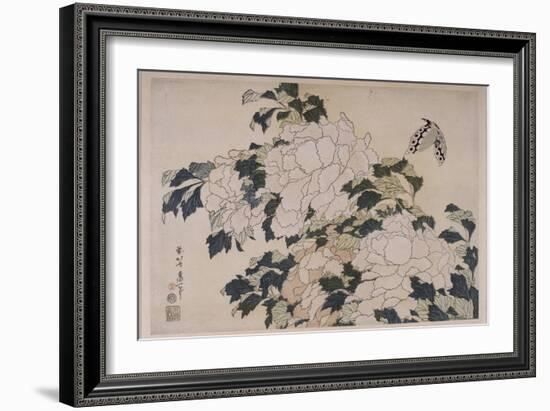 Pivoines et papillons-Katsushika Hokusai-Framed Giclee Print