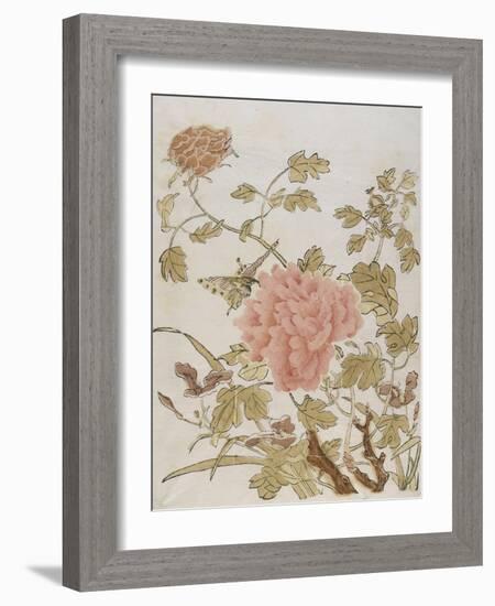 Pivoines et papillons-null-Framed Giclee Print