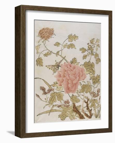 Pivoines et papillons-null-Framed Giclee Print