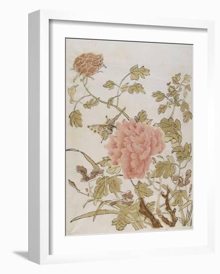 Pivoines et papillons-null-Framed Giclee Print