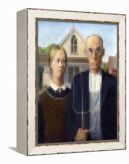 Pixelated American Gothic-Studio W-Framed Stretched Canvas