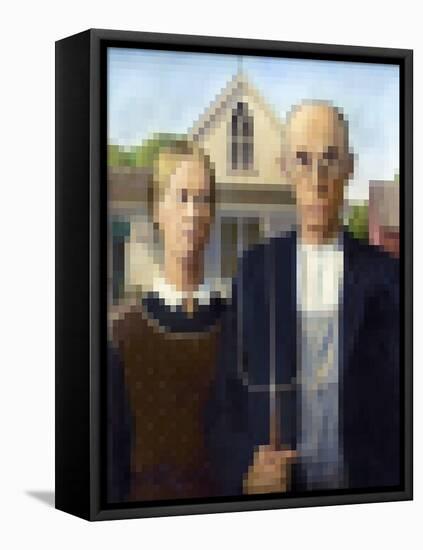 Pixelated American Gothic-Studio W-Framed Stretched Canvas