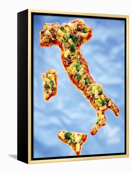 Pizza in Shape of Map of Italy-null-Framed Premier Image Canvas